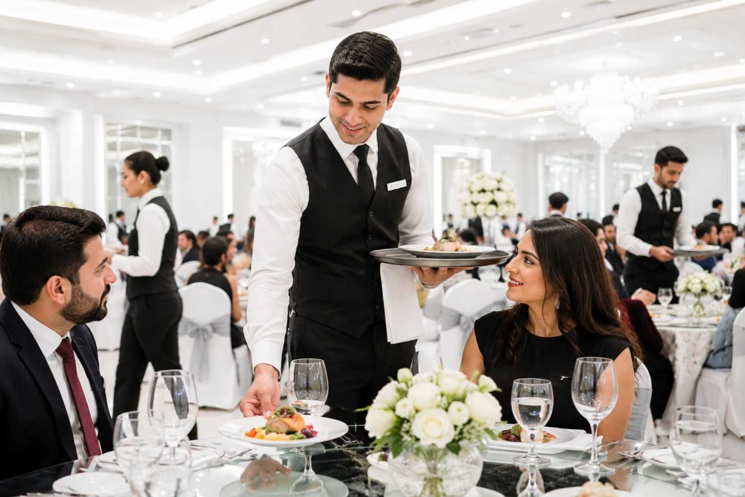 Wait staff serving guests at a BM Events function in KSA