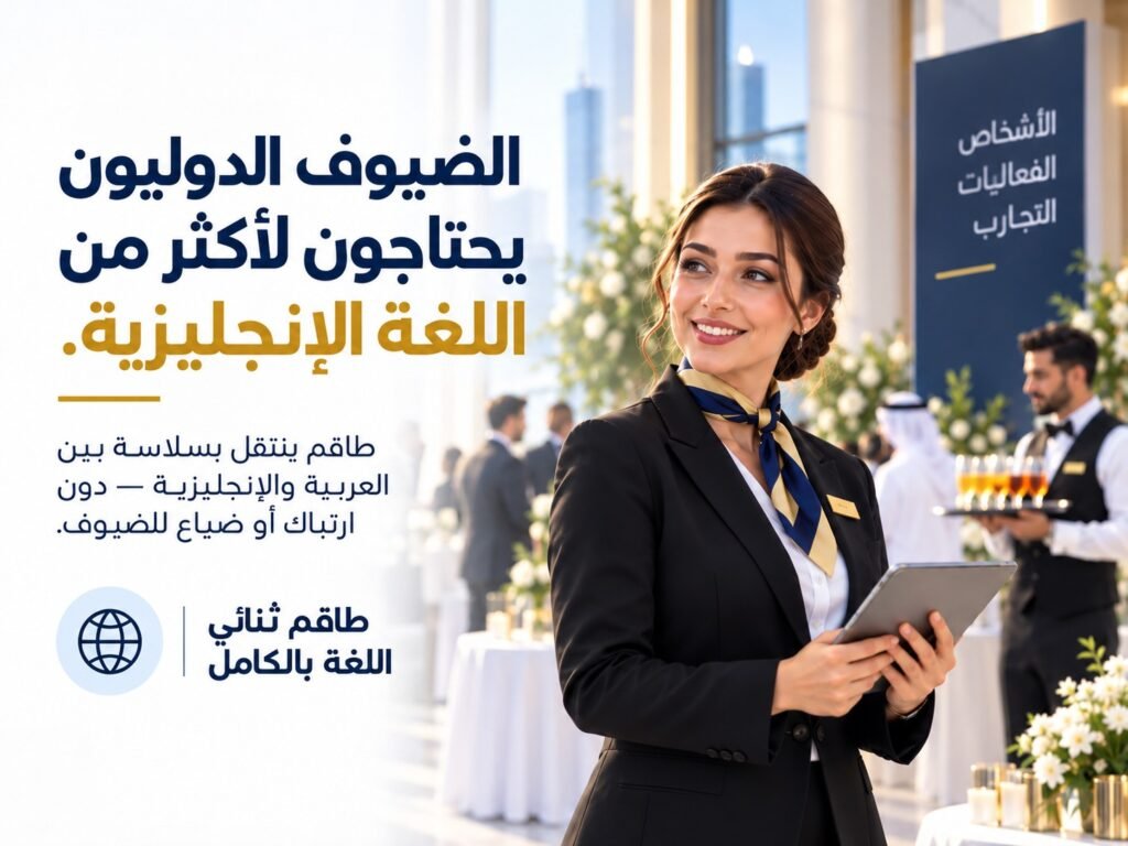 Bilingual Arabic-English event staffing team promotional banner